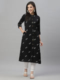 Juniper Black Rayon Festive Printed A-Line Kurta For Women - Distacart