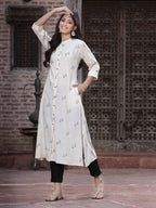 Juniper Women's Off - White Rayon Printed A-Line Kurta - Distacart