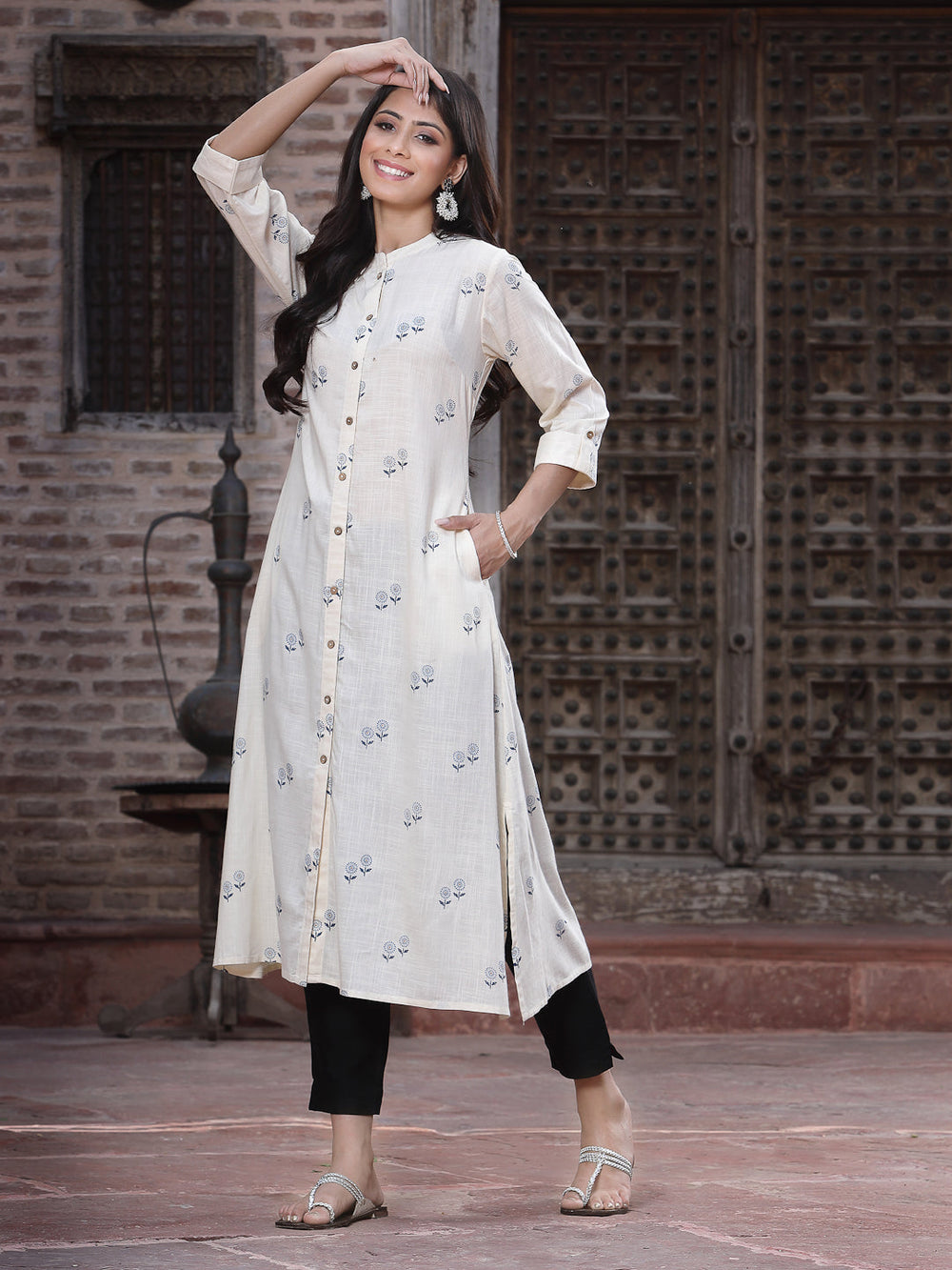 Juniper Women's Off - White Rayon Printed A-Line Kurta - Distacart