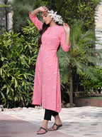 Juniper Women's Pink Rayon Printed A-Line Kurta - Distacart