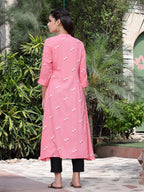 Juniper Women's Pink Rayon Printed A-Line Kurta - Distacart