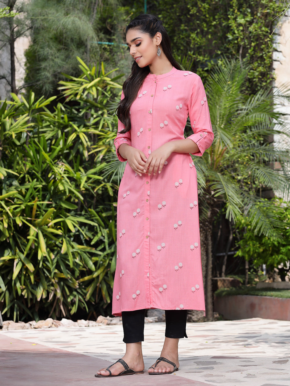 Juniper Women's Pink Rayon Printed A-Line Kurta - Distacart