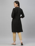 Juniper Black Rayon Festive Solid Straight Kurta For Women - Distacart