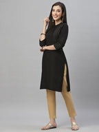 Juniper Black Rayon Festive Solid Straight Kurta For Women - Distacart