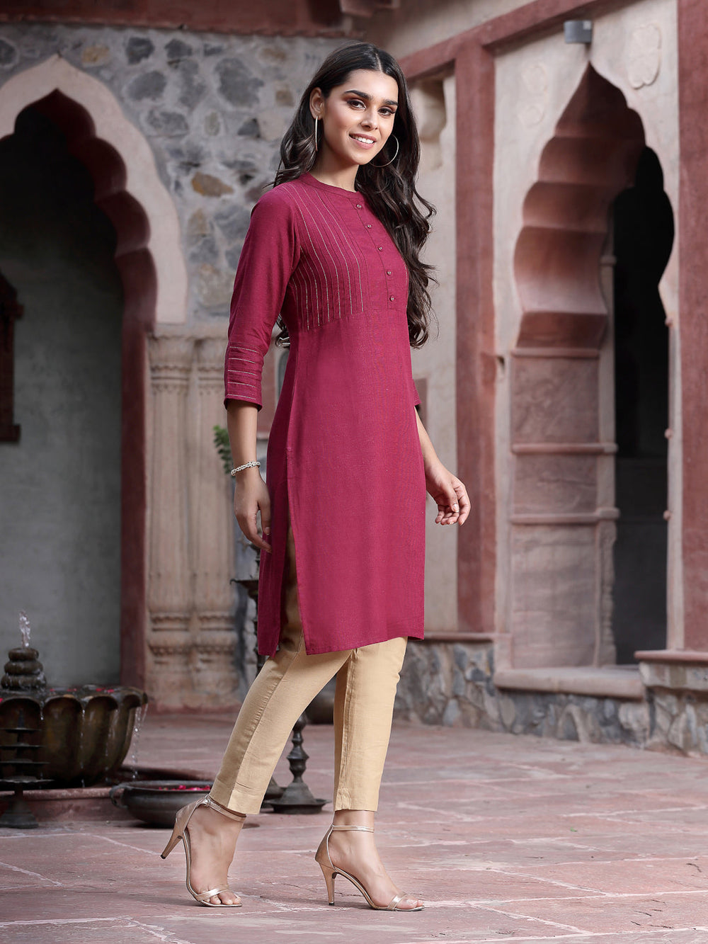 Juniper Women's Wine Rayon Solid Straight Kurta - Distacart