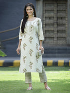 Juniper Off White Cotton Dobby Festive Printed Straight Kurta Sets For Women - Distacart