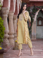 Juniper Women's Mustard Muslin Embroidered Straight Kurta Sets - Distacart