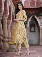 Juniper Women's Mustard Muslin Embroidered Straight Kurta Sets - Distacart