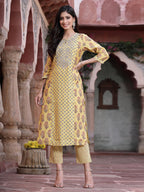 Juniper Women's Mustard Muslin Embroidered Straight Kurta Sets - Distacart