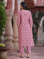 Juniper Women's Pink Muslin Embroidered Straight Kurta Sets - Distacart