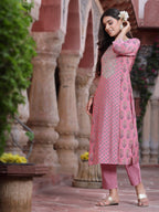 Juniper Women's Pink Muslin Embroidered Straight Kurta Sets - Distacart