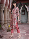 Juniper Women's Onion Pink Muslin Gold Foil Printed Straight Kurta Sets - Distacart