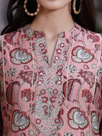 Juniper Women's Onion Pink Muslin Gold Foil Printed Straight Kurta Sets - Distacart