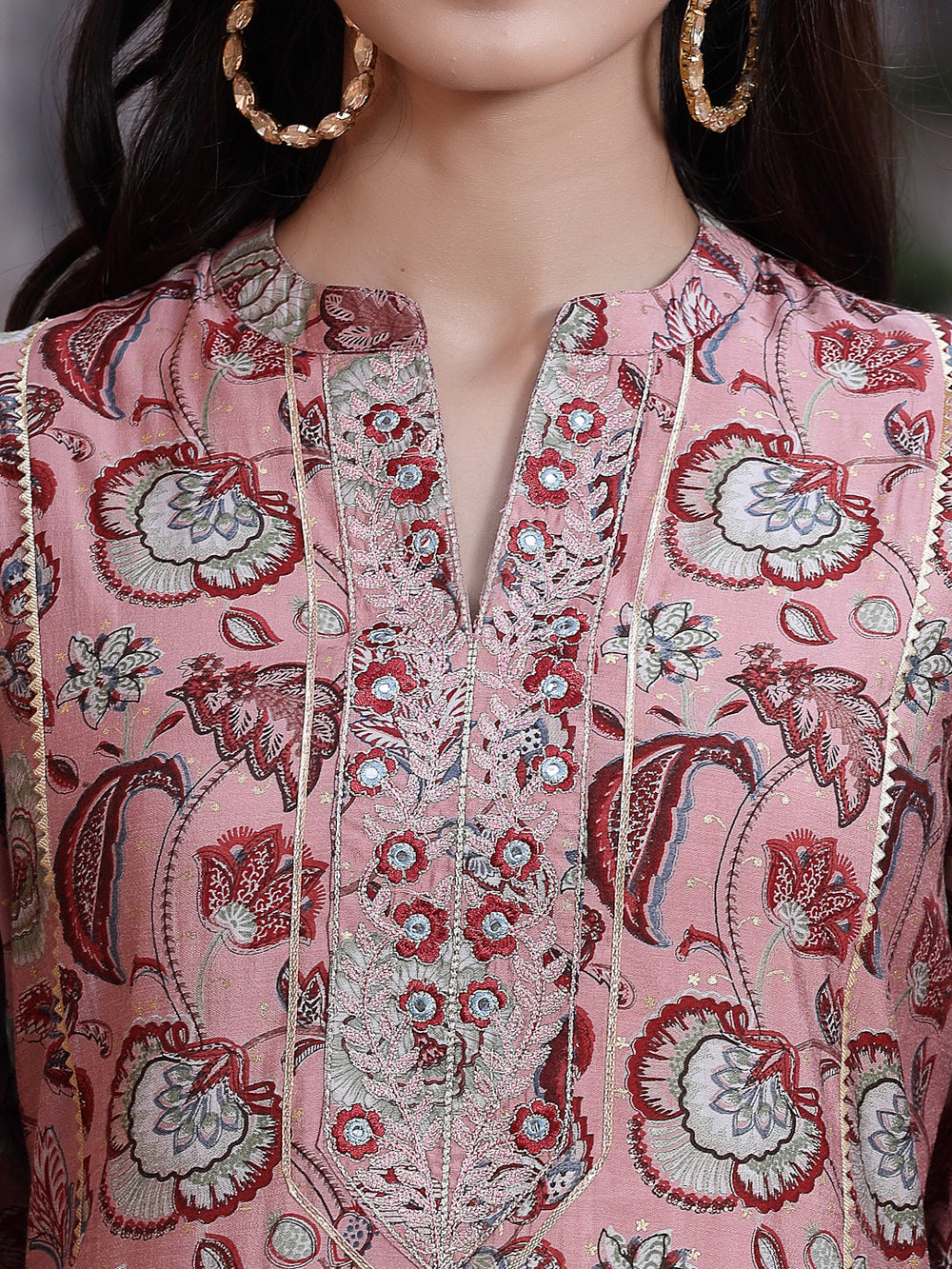 Juniper Women's Onion Pink Muslin Gold Foil Printed Straight Kurta Sets - Distacart