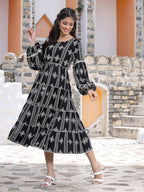 Juniper Women's Black Rayon Printed Tiered Dress - Distacart