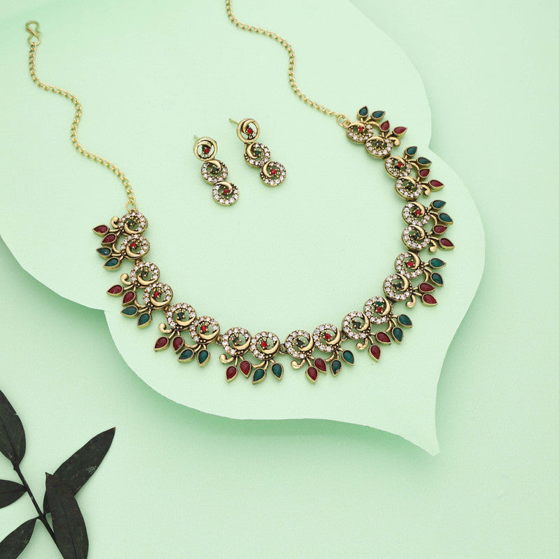 Tehzeeb Creations Gold Pleate Maroon & Green Colour Choker Set