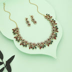 Tehzeeb Creations Gold Pleate Maroon & Green Colour Choker Set