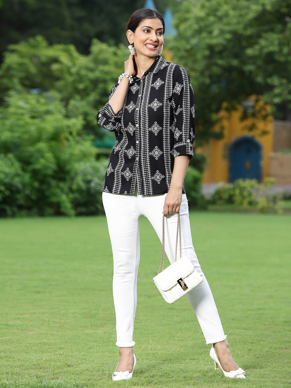 Juniper Black Rayon Festive Printed Asymmetric Tunic For Women - Distacart
