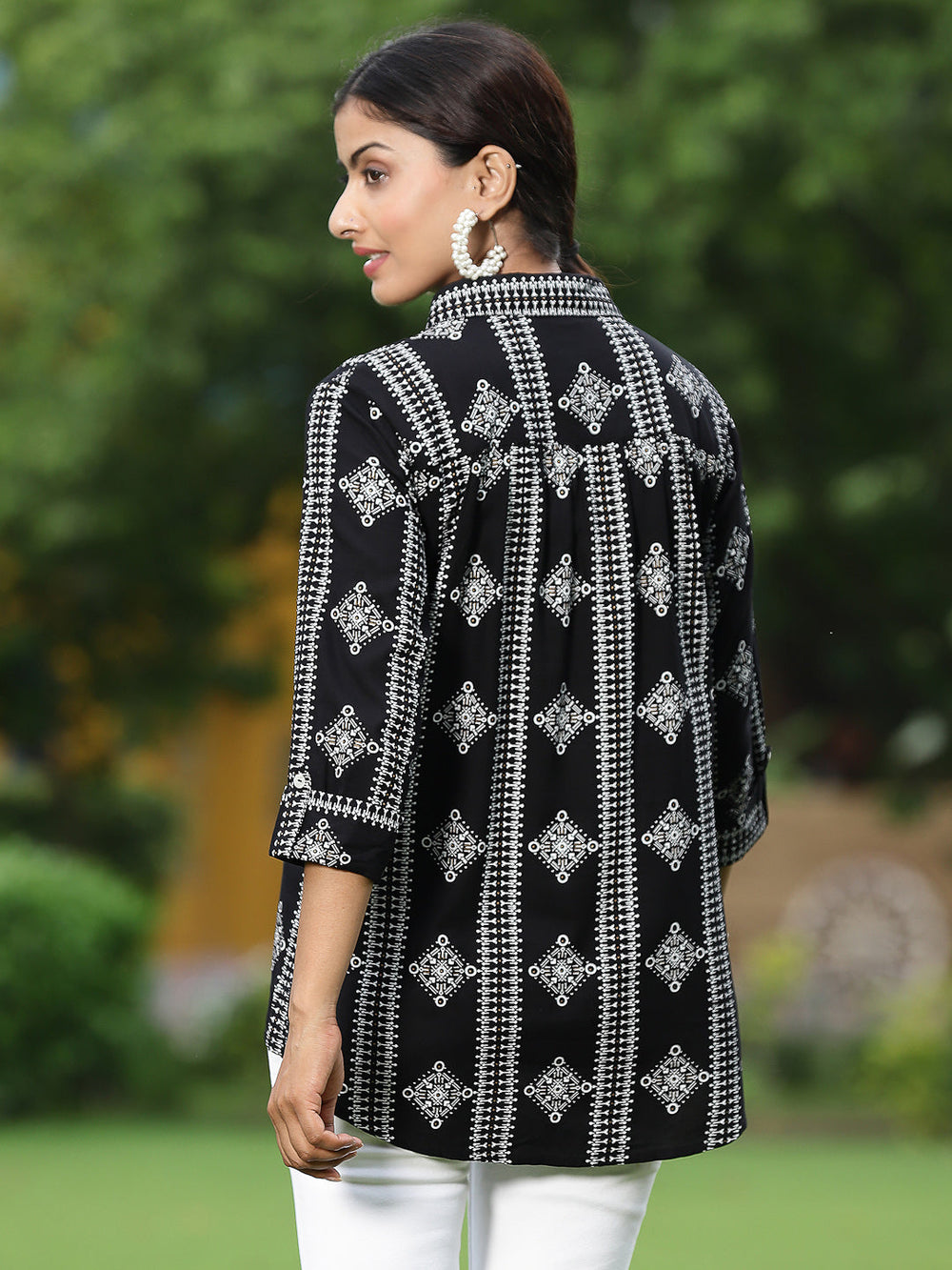 Juniper Black Rayon Festive Printed Asymmetric Tunic For Women - Distacart