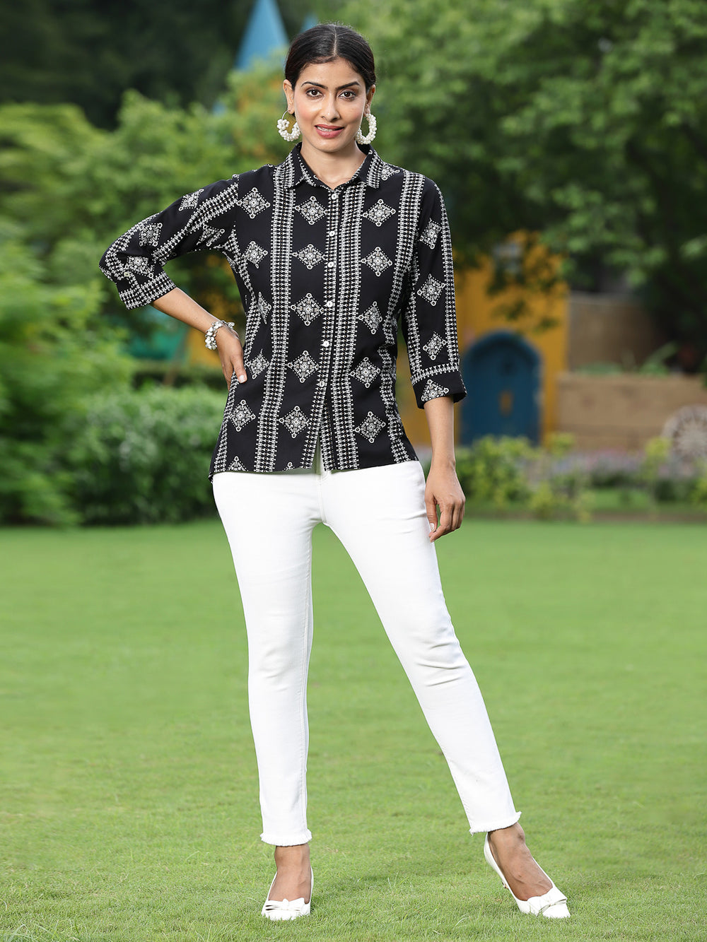 Juniper Black Rayon Festive Printed Asymmetric Tunic For Women - Distacart
