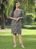 Juniper Black Rayon Festive Embroidered Printed Straight Tunic For Women - Distacart