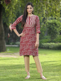 Juniper Maroon Rayon Festive Embroidered Printed Straight Tunic For Women - Distacart