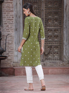 Juniper Women's Green Rayon Placement Print Straight Kurta - Distacart
