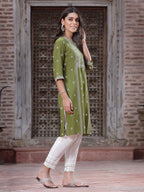 Juniper Women's Green Rayon Placement Print Straight Kurta - Distacart