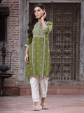Juniper Women's Green Rayon Placement Print Straight Kurta - Distacart