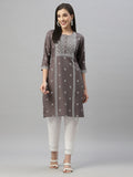 Juniper Grey Rayon Festive Placement Print Straight Kurta For Women - Distacart