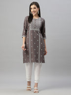 Juniper Grey Rayon Festive Placement Print Straight Kurta For Women - Distacart