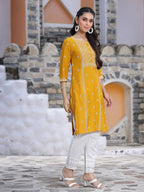 Juniper Women's Mustard Rayon Placement Print Straight Kurta - Distacart