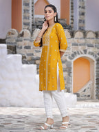 Juniper Women's Mustard Rayon Placement Print Straight Kurta - Distacart