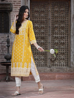 Juniper Women's Mustard Rayon Printed Straight Kurta - Distacart