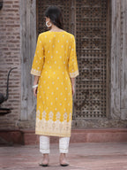 Juniper Women's Mustard Rayon Printed Straight Kurta - Distacart