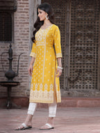 Juniper Women's Mustard Rayon Printed Straight Kurta - Distacart