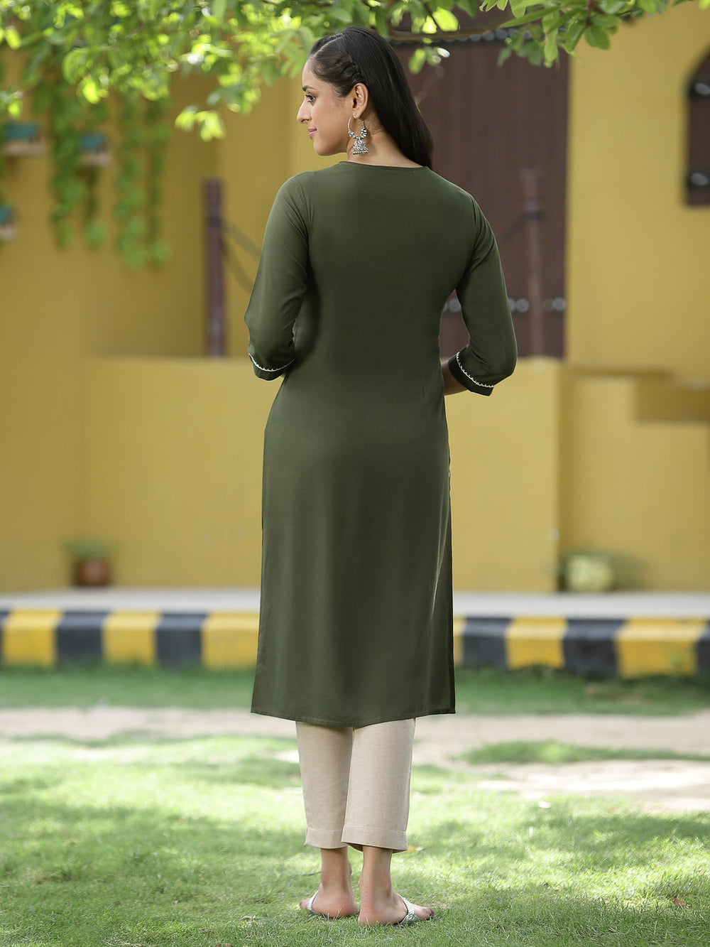 Juniper Green Rayon Festive Embroidered Straight Kurta For Women - Distacart