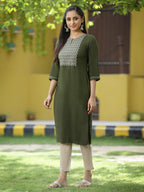 Juniper Green Rayon Festive Embroidered Straight Kurta For Women - Distacart