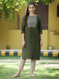 Juniper Green Rayon Festive Embroidered Straight Kurta For Women - Distacart