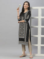 Juniper Black Rayon Festive Placement Print Straight Kurta For Women - Distacart
