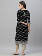 Juniper Black Rayon Festive Placement Print Straight Kurta For Women - Distacart