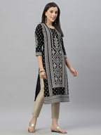 Juniper Black Rayon Festive Placement Print Straight Kurta For Women - Distacart
