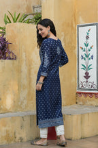 Juniper Indigo Rayon Festive Placement Print Straight Kurta For Women - Distacart