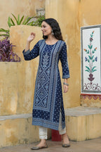 Juniper Indigo Rayon Festive Placement Print Straight Kurta For Women - Distacart