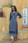 Juniper Indigo Rayon Festive Placement Print Straight Kurta For Women - Distacart