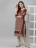 Juniper Maroon Rayon Festive Placement Print Straight Kurta For Women - Distacart