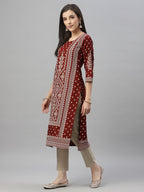 Juniper Maroon Rayon Festive Placement Print Straight Kurta For Women - Distacart