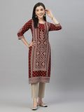 Juniper Maroon Rayon Festive Placement Print Straight Kurta For Women - Distacart