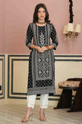 Juniper Women's Black Rayon Staple Straight Placement Print Kurta - Distacart
