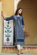 Juniper Women's Indigo Rayon Staple Straight Placement Print Kurta - Distacart